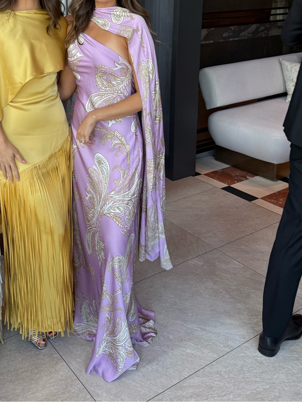 HEMANT & NANDITA Lavender One-Shoulder Maxi Dress with Gold Paisley - Picture 4 of 4
